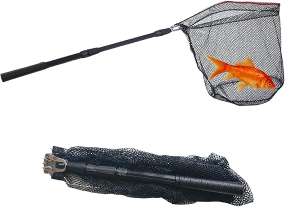Fishing Landing Net, Fishing Net with Telescoping Pole Handle, Foldable Collapsible Nylon Material Mesh Landing Net Freshwater for Kids Men Women