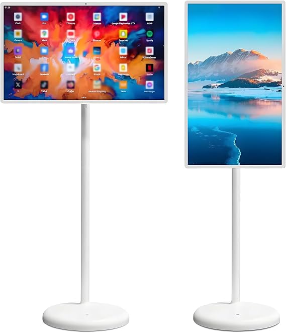 Touchscreen Portable TV 21.5Inch /32 Inch, Smart Mobile TV, Rotatable Outdoor TV with 5MP Camera, Adjustable TV Floor Stand,21.5inch