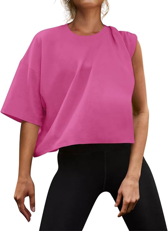 Micticsi Womens Oversized Workout Crop Tops Cotton T Shirts Boxy Crewneck Loose Fit Short Sleeve Tee Summer Clothes 2025