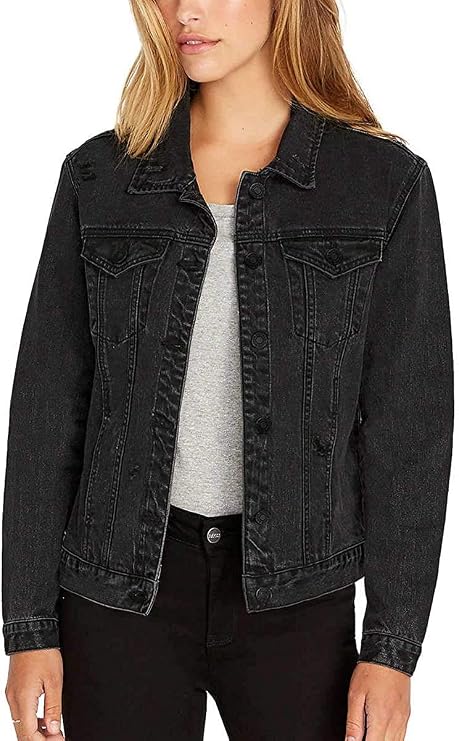 Buffalo David Bitton Womens Rigid Denim Jacket (Grey Moon Wash, Large)