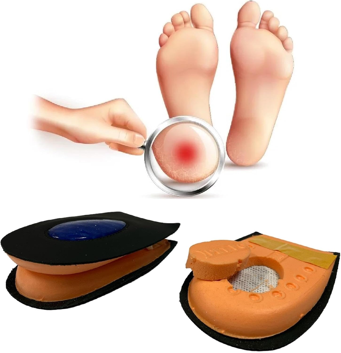 SRTfootcare Heelspur (Epin Topukluk) Hakiki Deri Jel Takviyeli Topuk Dikeni Yarım Tabanlık 1 Çift