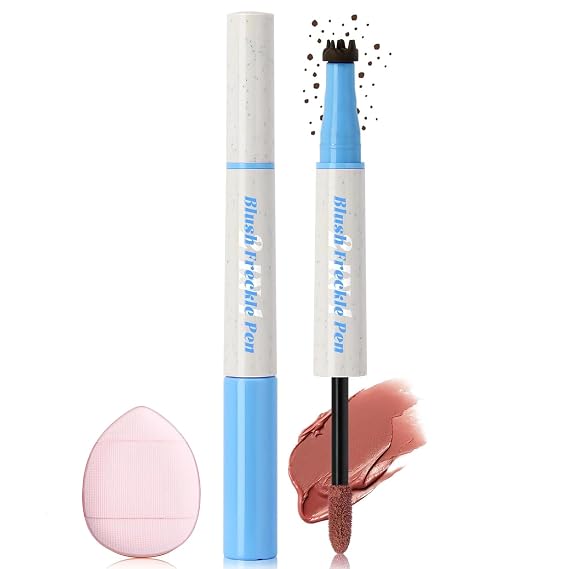 2 in1 Freckle Blush Pen, Dark Brown Faux Freckle Stamp Pen Coral Orange Liquid Blush for Natural Sunkissed Makeup, Face Natural Lifelike Waterproof Long Lasting Quick Dry Fake Freck Tint Marker Pen