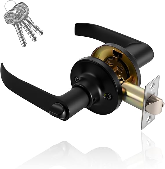 Door Handle with Lock, Privacy Door Handles with Keys Aluminium Alloy Handle Lock Sets for Bedroom Bathroom Kitchen Office Entrance 157×108mm (Black)
