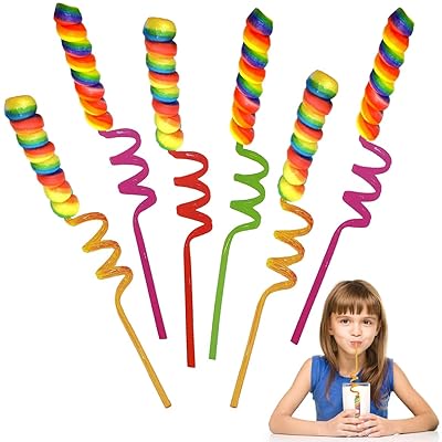 Fruidles Sippin Rainbow Twist Sucker Lollipop Straw, Mixed Fruit Flavor, Individually Wrapped, 12 Inch Straw Sucker 6-Pack