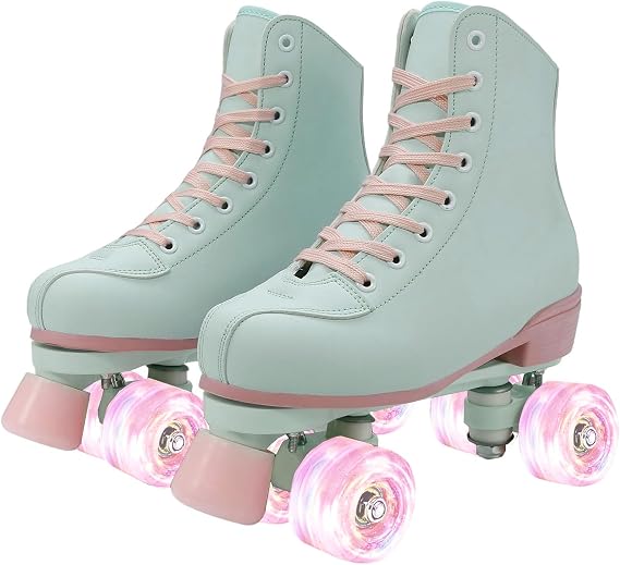 Women's Roller Skates Light Up Wheels, Adjustable Double Row Roller Skates Outdoor Shiny Derby Skates Illuminating for Teens and Youth