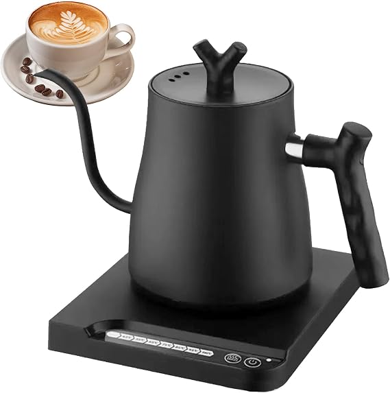 1L Electric Gooseneck Awan Kettle Real-Time Temp Control Hot Water Boiler Kettles Electric to Pour Over Coffee Brew Tea 1000 Watt Quick Heating Pot Smart Kettle