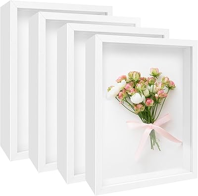 4 Pack 8x 10 Shadow Boxes Frame Display Cases Wood Deep Shadowbox for Photos, Dried Flowers, Handicrafts Picture Frames for Wall Tabletop White, 8x10