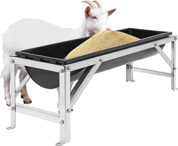 39.37" Livestock Feeding Trough with Stand, 9.25 Gallon Heavy Duty Galvanized Sheet & PP Feeder Trough, for Goats, Sheep, Horses, Cattle, Hogs (Black)