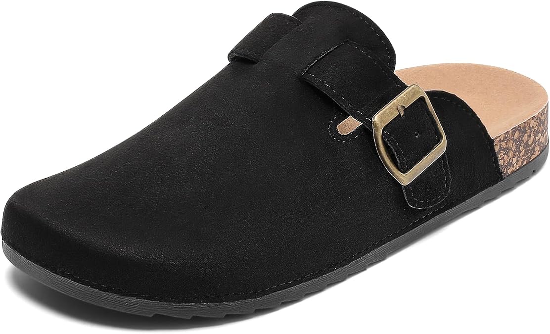 Suede Clogs for Women & Men Cork Footbed Leather Mules Potato Shoes | Non-slip Sole, Adjustable Metal Buckle, Slip-on Sandals Potato Shoes with Arch Support for Indoor and Outdoor