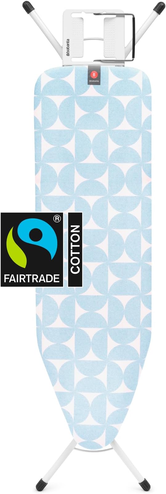 Brabantia Comfort Ironing Board with Left/Right Adjustable Steam Iron Rest | Medium (Size B) | Fairtrade Fresh Breeze Cover | Adjustable Height (27-38"), Easy Fold, Anti-Collapse Lock, Non-Slip Feet