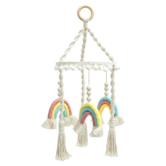 Baby Crib Mobile, Nursery Mobile with Wood Frame, Unique and Charming Baby Nursery Hanging Decor for Home Playroom Bedroom (Yellow)
