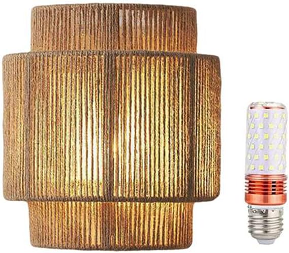 Japanese Retro Rattan Weaving Wall Lamp LED Three-Color Light Wall Sconces Room Bedroom Bedside Corridor