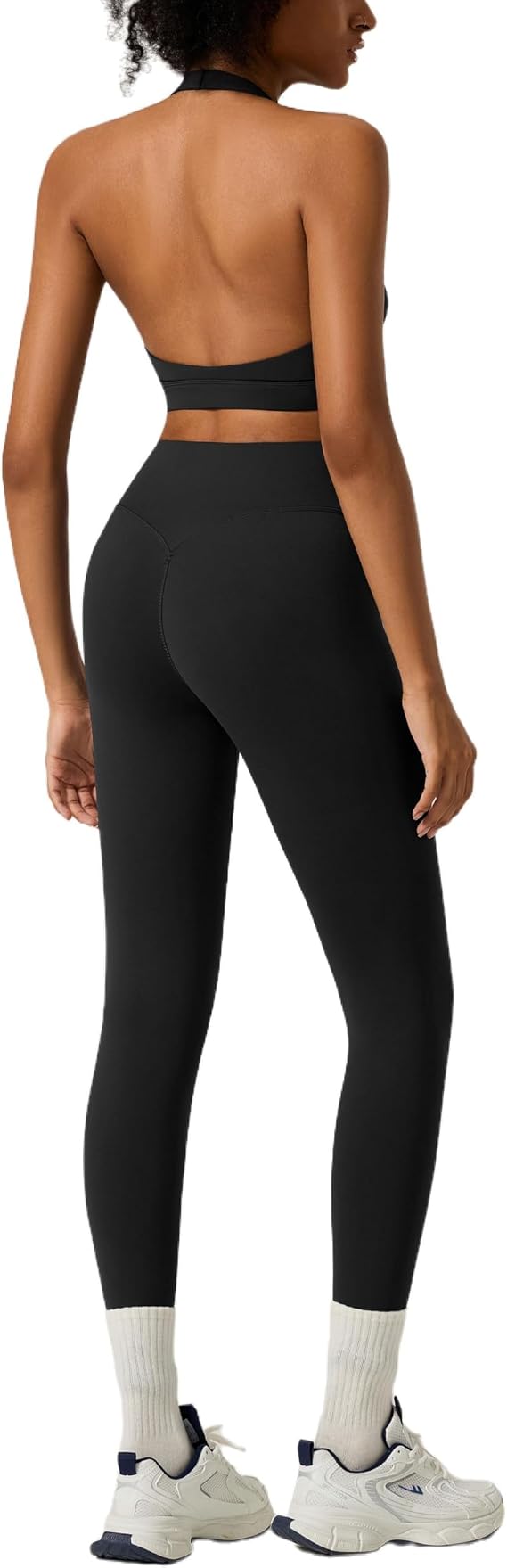 RXRXCOCO Backless Workout Sets for Women 2 Piece Halter Sports Bra Hidden Scrunch High Waisted Gym Leggings Matching Set