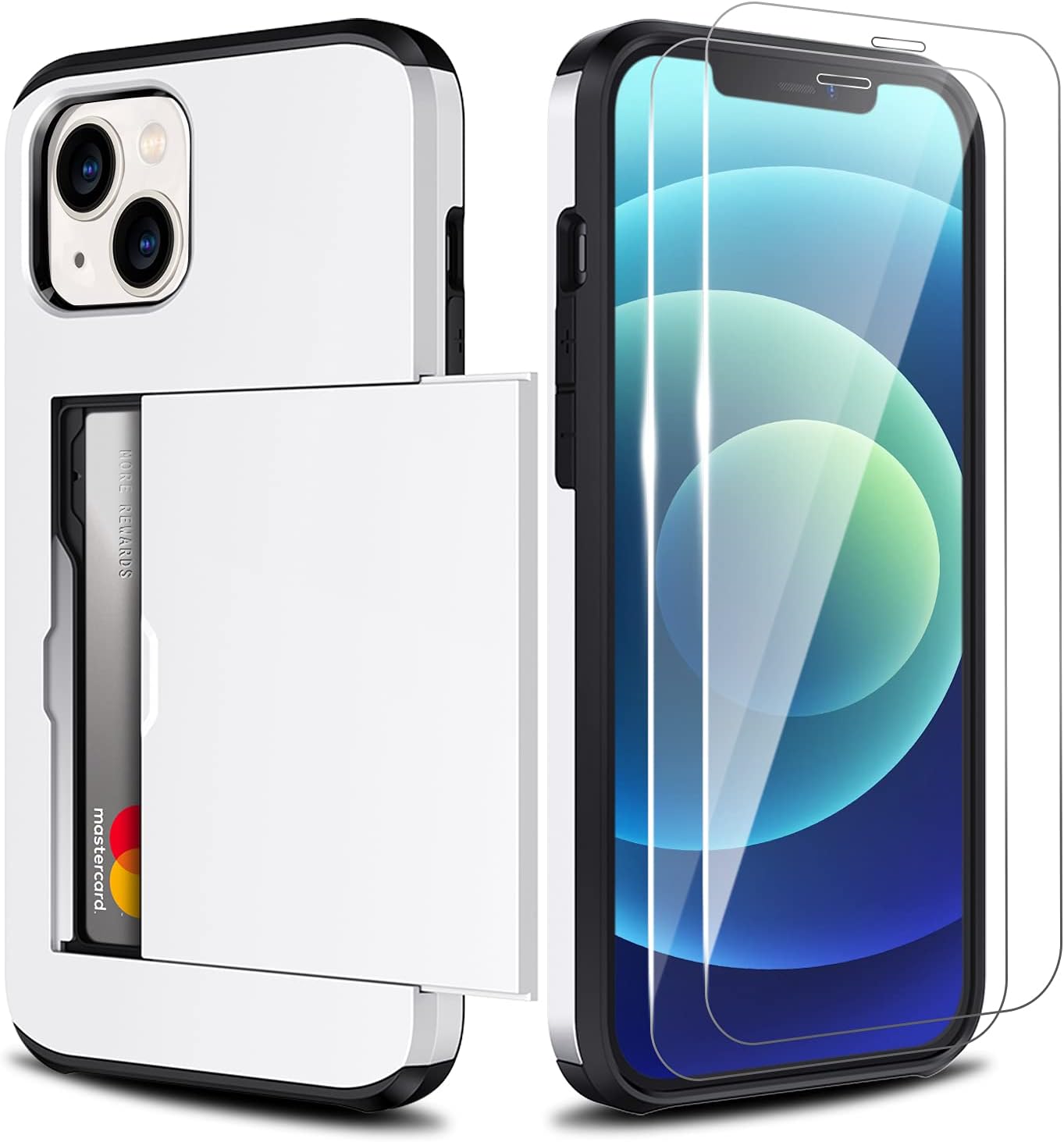 ZUSLAB Wallet Case Compatible with Apple iPhone 13 2021 Phone Case with Card Holder Shockproof Anti Scratch Cover with Tempered Glass Screen Protectors[x2Pack] Black