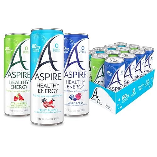 ASPIRE The Fan Favorite Assortment Pack, Healthy Energy Drink 80mg Natural Caffeine, Zero Sugar No Carbs Keto Friendly, 12 Pack Green Tea Sugar Free Drink Low Caffeine Zero Calorie