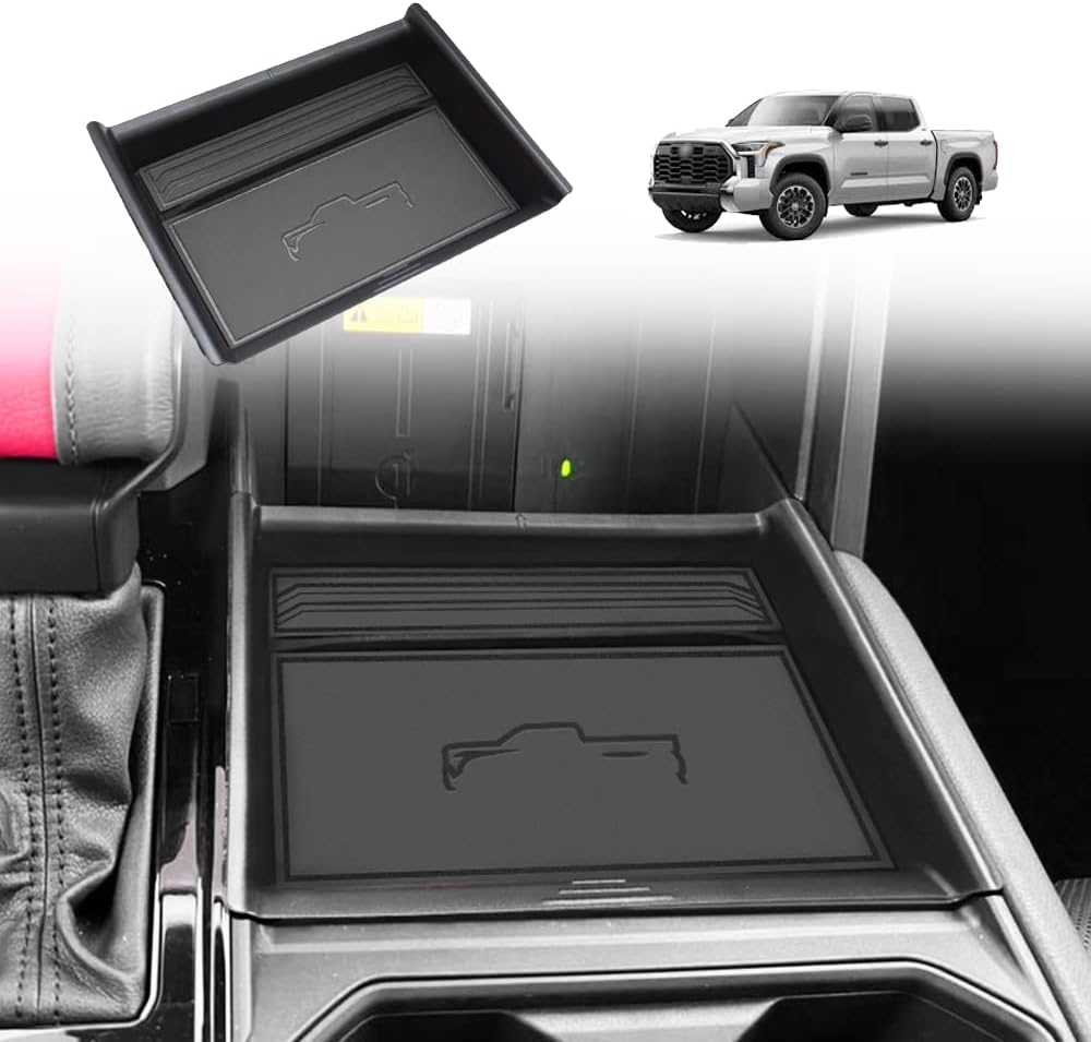 TripleAliners for 2022 2023 2024 205 Tundra Center Console Leather Insert Storage Organizer Accessories with Trim Compatible with Toyota Tundra 2022-2025 SR SR5 Limited TRD PRO Leather Black