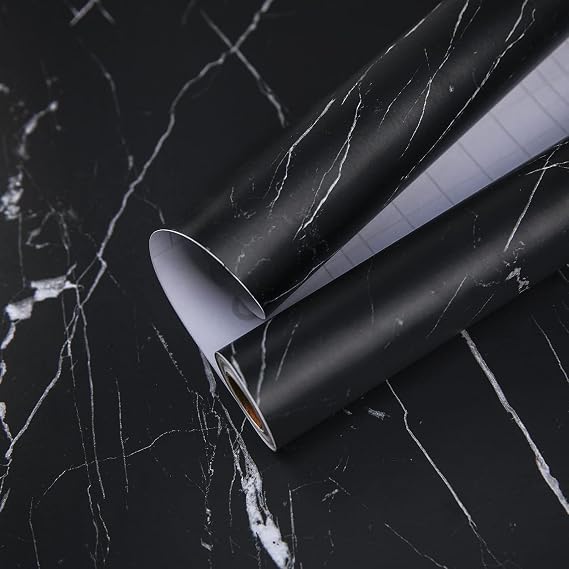 Marble Contact Paper Black Peel and Stick Wallpaper for Kitchen Countertop | 17.71" x 196.8" Black/White Thicken Self Adhesive Black Wallpaper for Countertops Cabinets Decorative Easy to Remove Upgrade