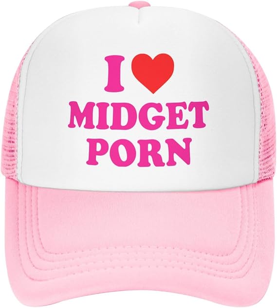 Hot Pink-I Heart-Love Midget Porn Offensive Funny Trucker Hat Adult Humor Gag Joke Gifts Baseball Cap