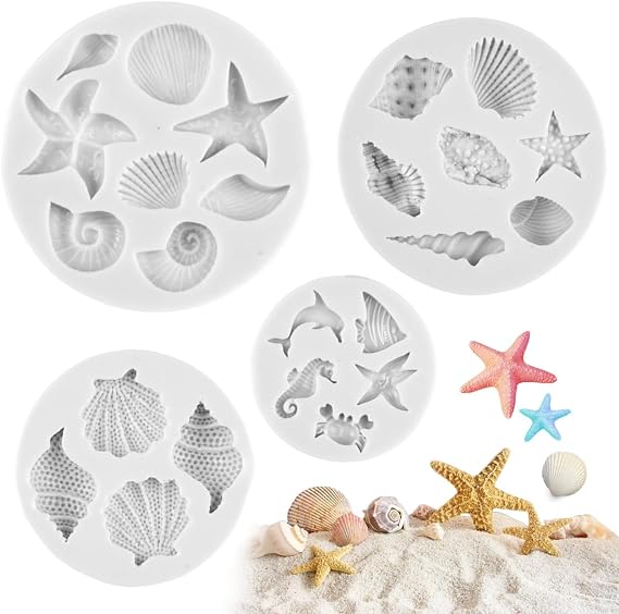 4 Pcs Marine Theme Cake Fondant Silicone Mold,Chocolate Moulds