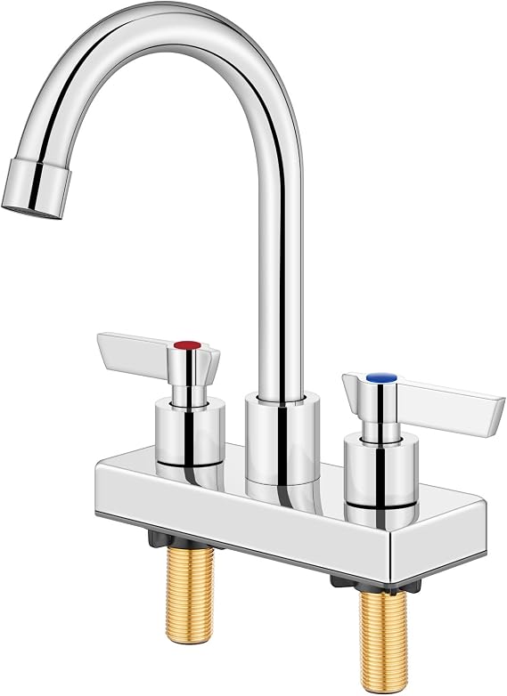 Bar Sink Faucet,4-Inch Centerset,5.7-Inch-High Spout,Polished Chrome | For Commercial Utility and Laundry Sinks,Deck Mount,Dual Handles,Fits 2-Hole RV,Outdoor,Slop,Kitchen and Bath Sinks
