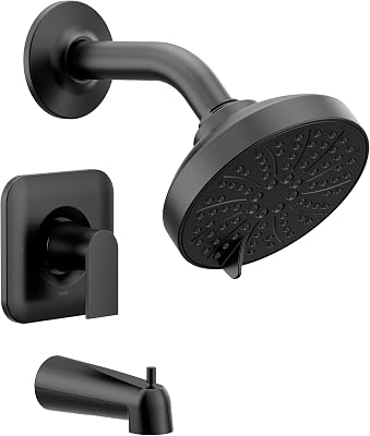 Moen Genta LX Matte Black Pressure Balancing Modern Shower Set with Showerhead Lever Handle, and Tub Spout, Posi-Temp Valve Required, T2473EPBL