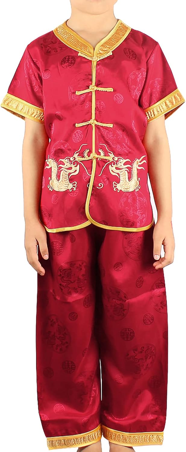 Andux Dragon Kungfu Outfit Embroidery Dragon Suit Chinese Tang Clothes 3T 100cm GFTZ-01