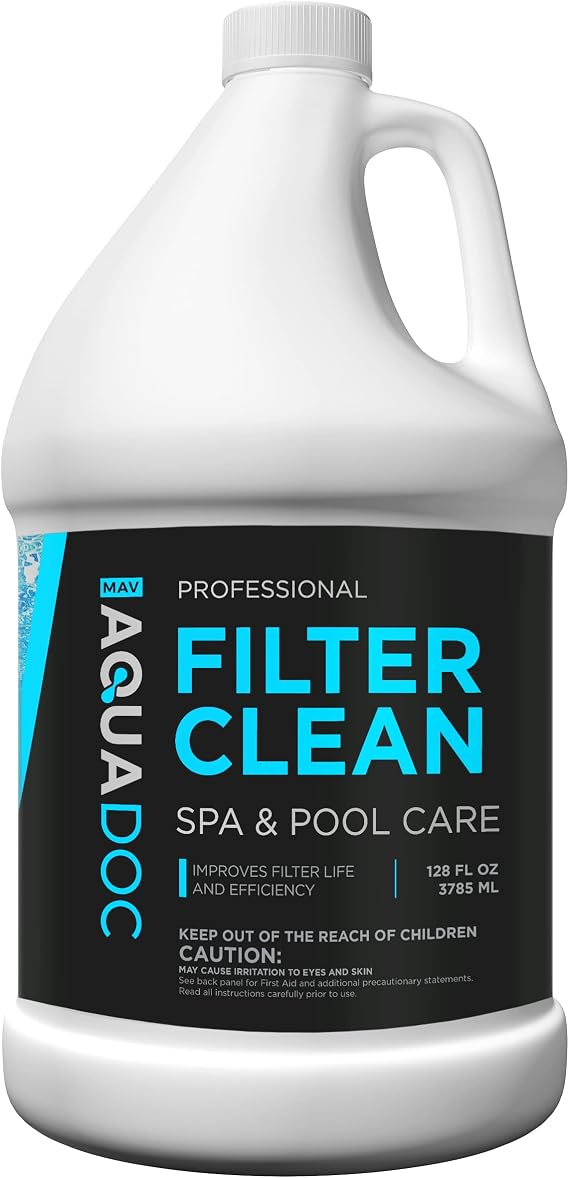 AquaDoc Hot Tub & Pool Filter Cleaner Soak, Easy Cartridge Degreaser 128 oz | Spa Cleaning Solution That Helps Break Down Buildup Trapped In Filter Media - Pool & Hot Tub Chemicals Made in USA