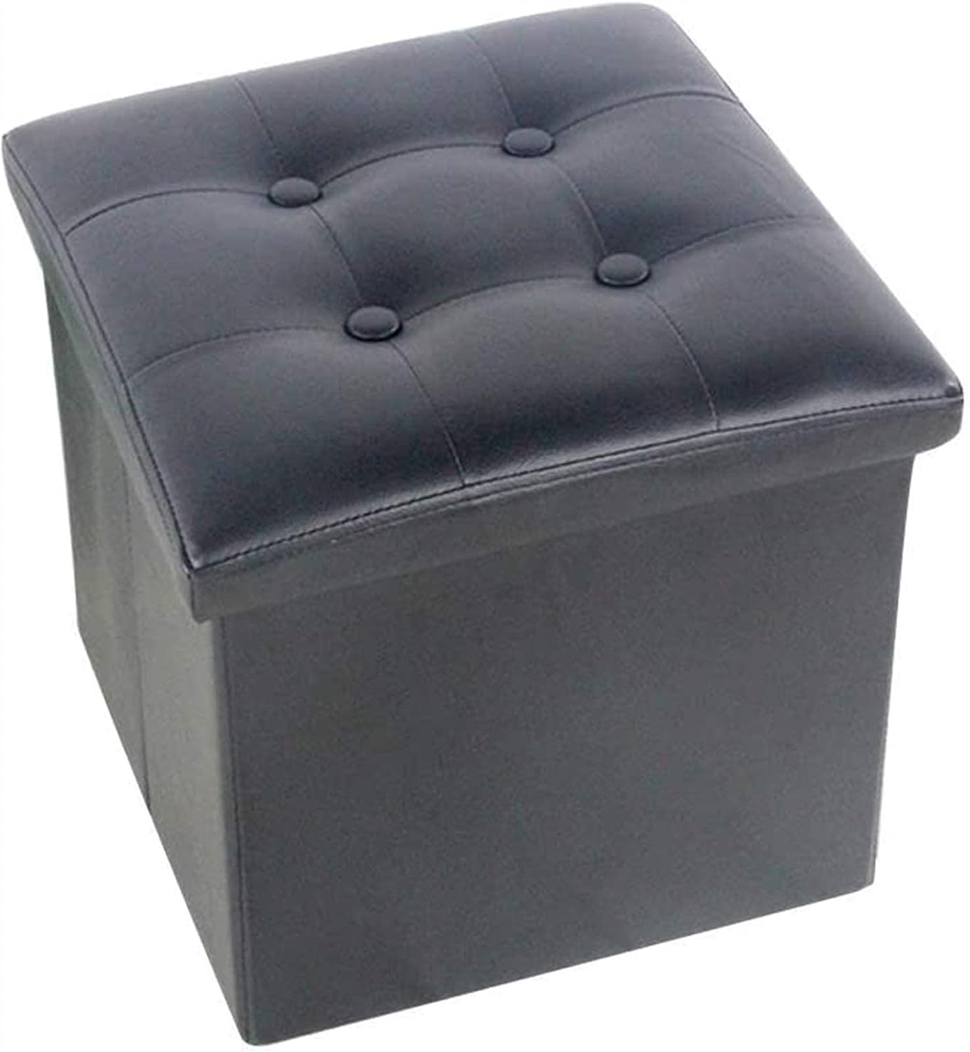 Footstools & Ottomans Storage Ottoman,Faux-Leather Cube Ottoman Footrest Stool Tufted Footstool Storage Box With Lid For Living Room Color : Black