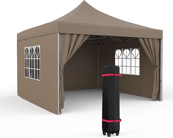 Pop Up Gazebo, 3 x 3 m Waterproof Party Tent with 4 Sides & Windows, One-Push Setup Pop Up Canopy with Roller Bag, Portable Marquee for Outdoor Camping Commercial Events Backyard BBQ