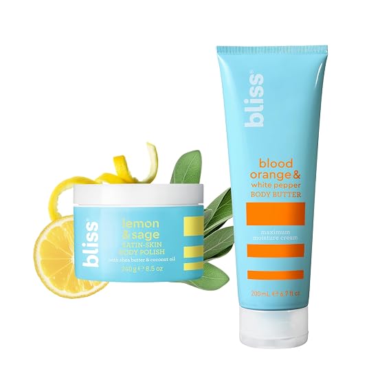 Bliss Body Butter - Blood Orange and White Pepper - Maximum Moisture Cream - 6.7 Fl Oz - Body Lotion for Dry Skin and Satin-Skin Body Polish - Lemon and Sage - Body Scrub with Shea Butter