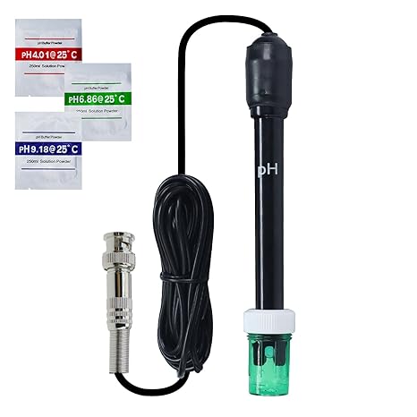 Replaceable pH Electrode Probe with BNC Connector Long 300cm Cable with Calibration Powder for pH Meters, Controllers, Water Testing, Labs, Pools & Spas