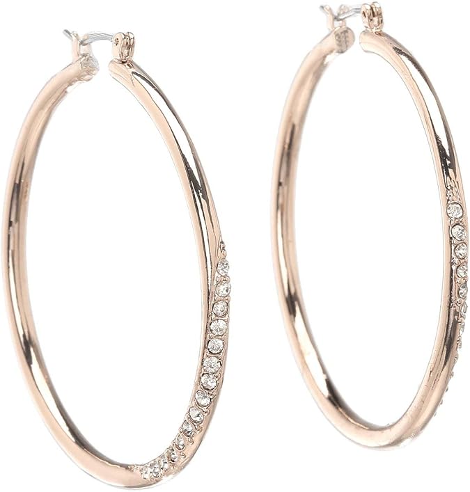 GUESS "Basic" Rose Gold Stone Front Hoop Earrings