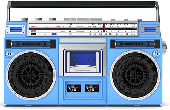 Boom Cassette Player, Cassette Deck Cassette Tape, Stereo Radio Cassette, Retro Cassette Boombox with Function, AM/FM Radio, SD/USB Input, CD Tape Player, Silver Sky Blue