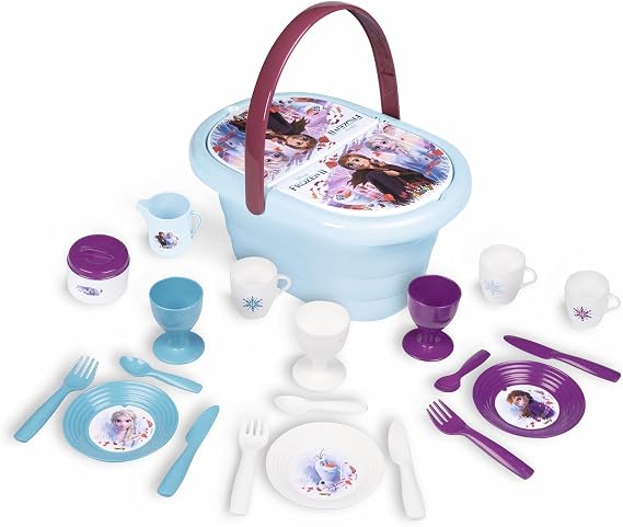 Disney Frozen 2 Childs Picnic Basket | Pretty Picnic Basket with Folding Lid Plus 20 Colourful Accessories | Ages 3 and up