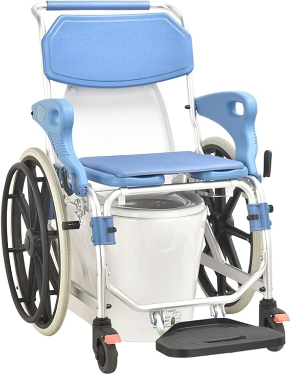 Self Propelled Commode Shower Wheelchair,Multifunctional Commode Chair on Wheels,Folding Pedal and Armrests,Mobile Bedside Commodes for Elderly,Disabled People