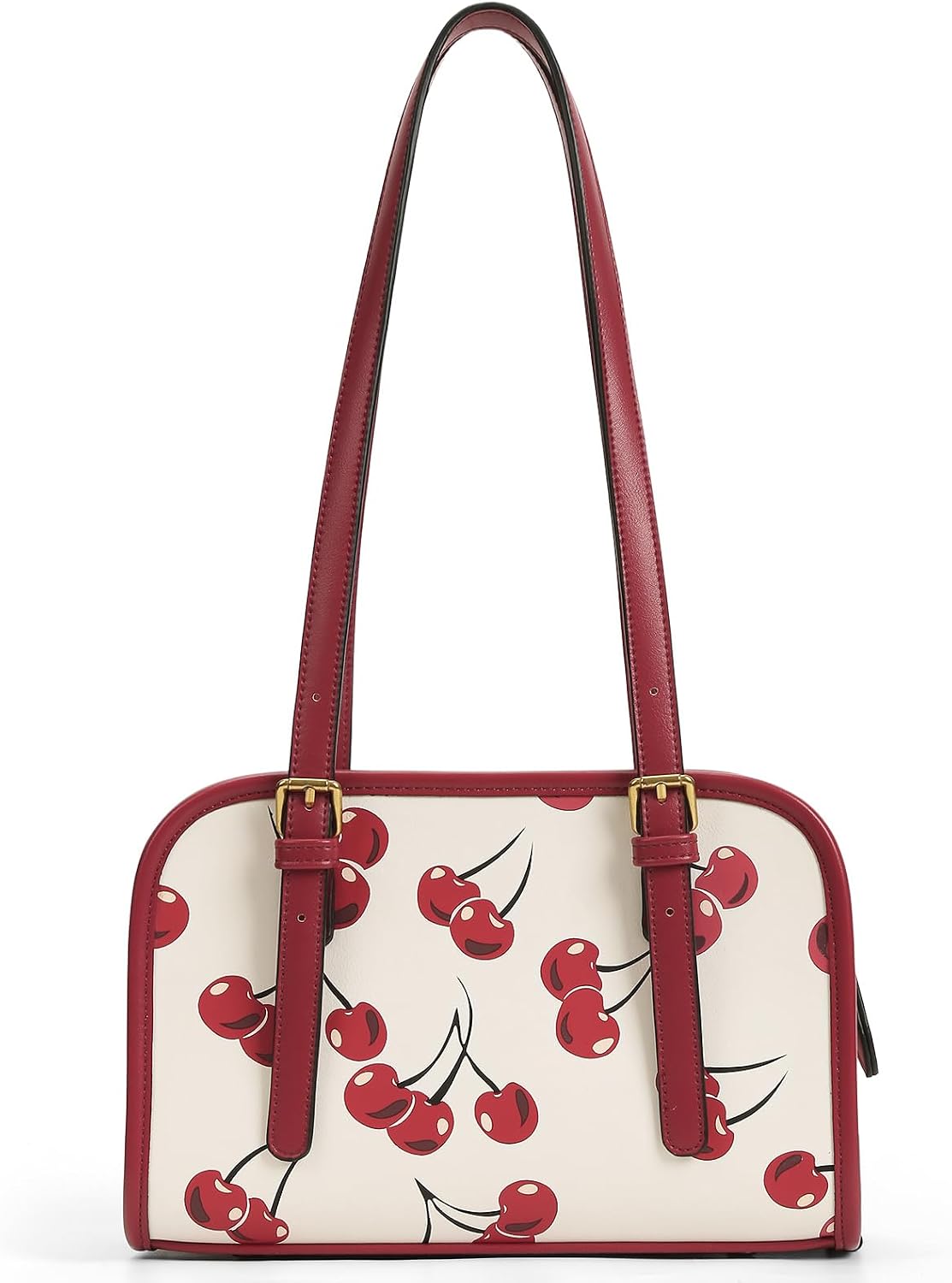 HiTotes Y2K Shoulder Bag Red Purse for Women Leather Burgundy Handbag Swing Bag Tote Handbag with Cherry Pendant