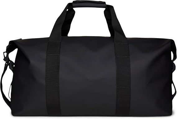 RAINS Hilo Weekend Bag Large - Black Waterproof Travel Duffel for Men and Women - Duffle with Coated Zip, Compression Straps, Adjustable Strap