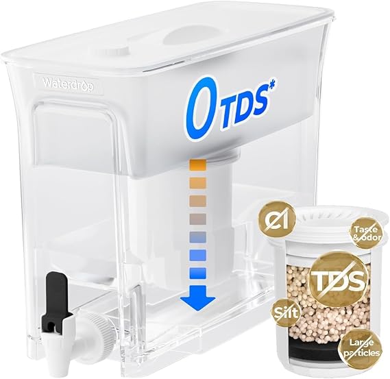 Waterdrop 0 TDS 8.2L Slim Water Filter Dispenser, Large Capacity Tank, Reduces TDS, Chlorine, PFOA/PFOS and More, BPA Free, White (with 1 Filter)
