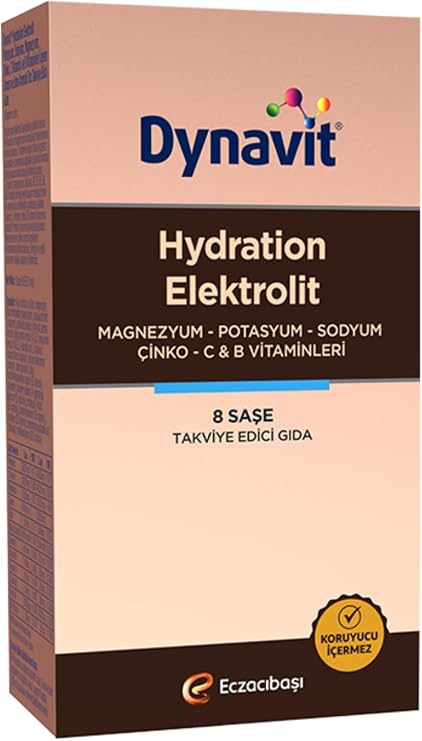 Dynavit Hydration Electrolyte 8 Sachet-Hydration Balance-Potassium,Magnesium,Sodium,Zinc,Folic Acid,Vitamin C&B