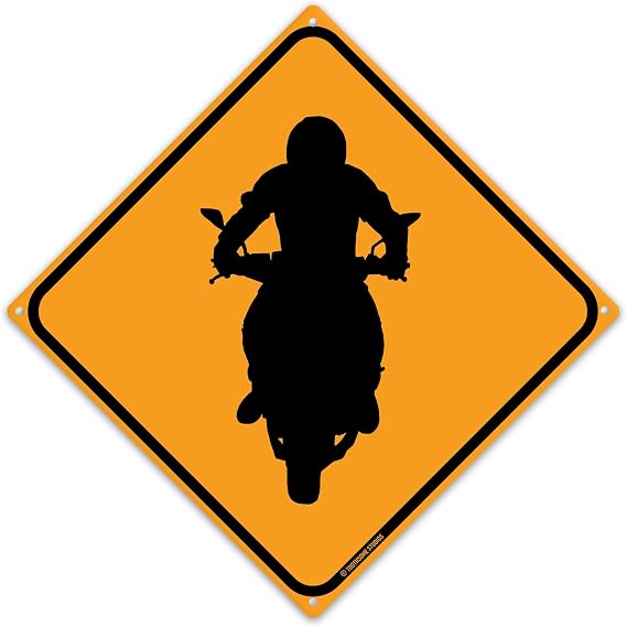 Motorcycle Crossing 12" x 12" Tin Road Sign Garage Chopper Hog Enthusiast Gift For Biker Auto Mechanic Grease Monkey Shop Show Room Home Decor