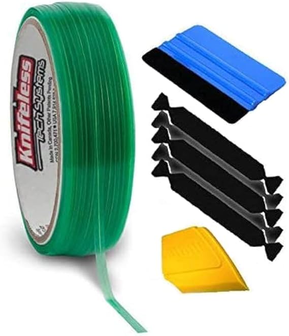 Knifeless Vinyl Wrap Cutting Tape Finishing Line 50M Plus 3M Toolkit (BluSqueegee,YlwSqueegee,5xBlckFlt)