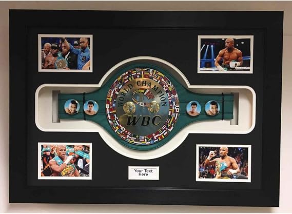 Boxing Championship Belt Display Case 3D Box Frame | Memorabilia Shadow Box for WBC WBA IBF WBO UFC WWE Belts | Photo & Title Mount | 31 x 22 Inch | Made in UK | Black Mount – Silver Frame