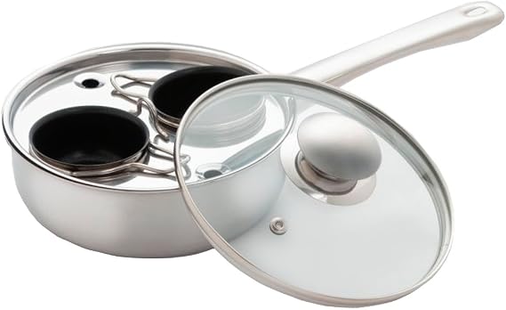 Excelsteel 18/10 Stainless Steel 2 Cup Egg Poacher, Non Stick Easy Use Kitchenware Rust Resistant Stove Top Breakfast Brunch Cooking Pan