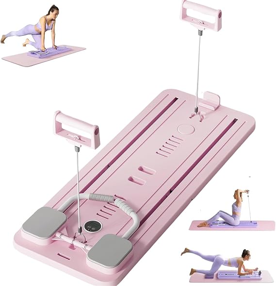 Foldable Pilates Reformer Board with Ab Roller, Ab Exercise Machine, Multi-Functional Pilates Board for Home Workouts, Full Body Pilates Core Trainer, Abdominal Board