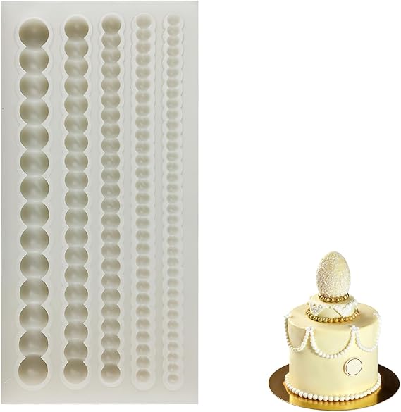 Pearl Fondant Moulds, 5 Sizes Silicone Cake Mold, White Fondant Decoration, Mold Suitable for DIY Cake Candy Making Decoration Baking Tools Wedding Birthday