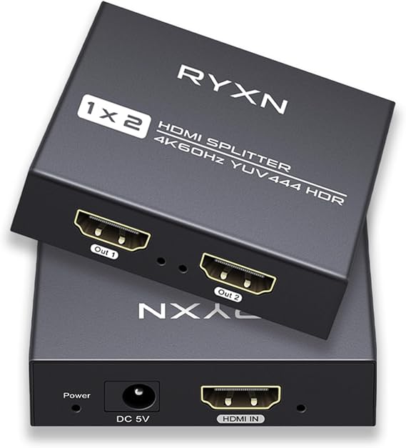 HDMI 2.0 Splitter 1 in 2 Out 4K 60Hz, HDCP Bypass, Dolby Atmos, YUV 4:4:4, HDCP2.2/2.3, EDID, LPCM5.1/7.1, Compatible Roku, Apple TV, Fire Stick, Blu-ray Player, PS5/4/3, Xbox and More