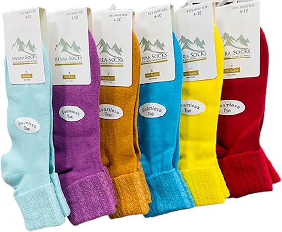 Sierra Socks Women's Cotton Crew Socks, 6 Pair, Seamless Toe