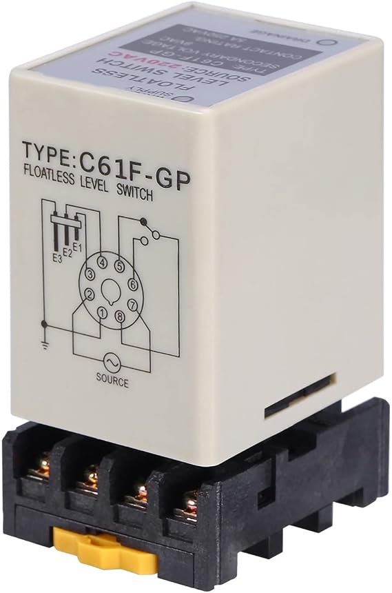 C61F GP Floatless Level Switch, AC220V 50/60HZ Liquid Water Level Sensor Liquid Level Controller Floatless Level Relay with Base Liquid Level