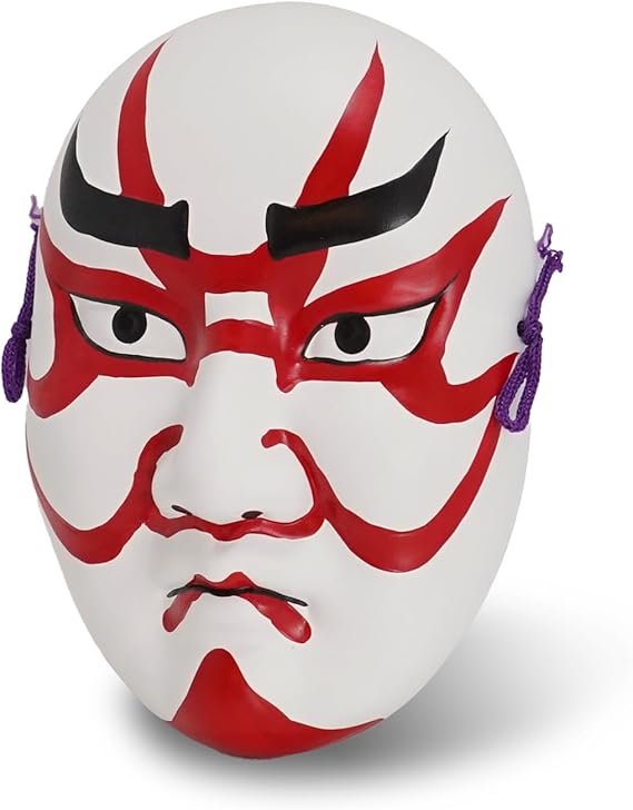 Kumatori Mask Traditional Japanese Ceramic 7.1 Inches - Hand-Painted Red and Black Hanging Decor for Home or Office