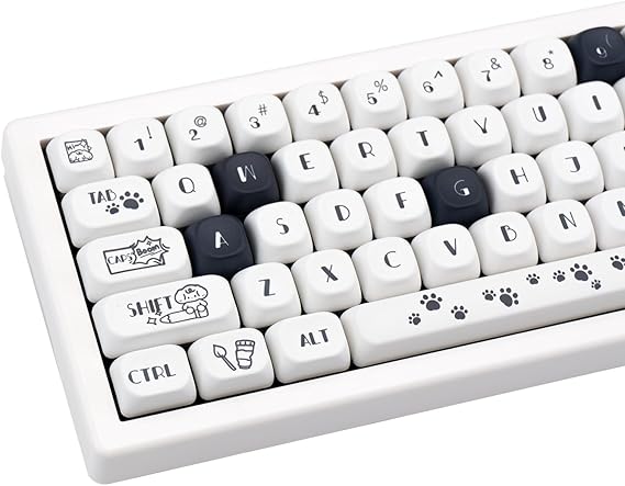 Black White PBT Keycaps MOA Profile Cute Keycap Set 120 Keys Dye-Sub Puppy Paws Theme Keycap Set for Mx Cherry Mechanical Keyboard ANIS Layout